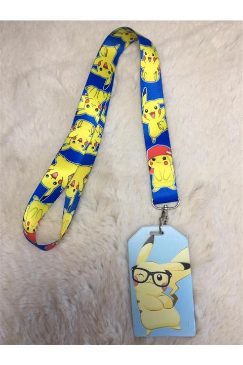 Hediyebum Pikachu Mavi Boyun Askısı ve Dik Kartlık