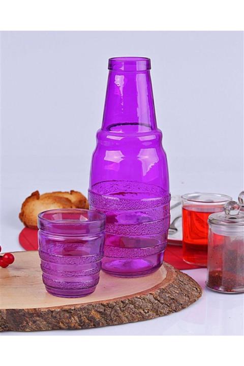 Homekolik Mor Cam Başucu Bardaklı Sürahi