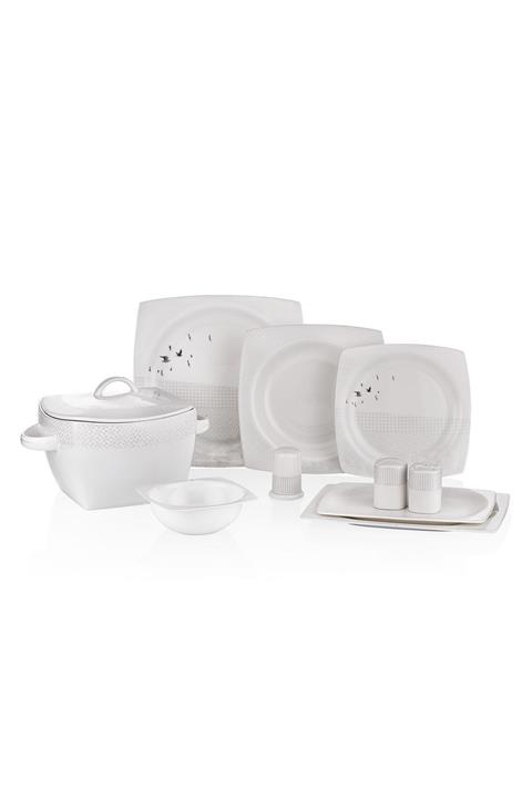 Neva Beyaz Desenli  Kare 60 Parça Yemek Takımı