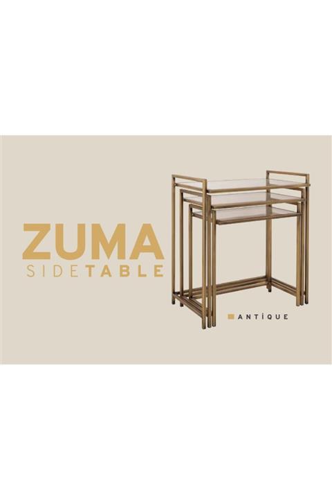 Velve Home Zuma 3'lü Metal Gold Zigon Sehpa Takımı