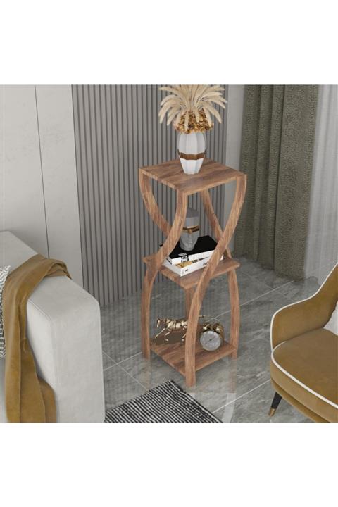 KZY Dekoratif Yan Sehpa , Çiçeklik , Saksılık - Ceviz