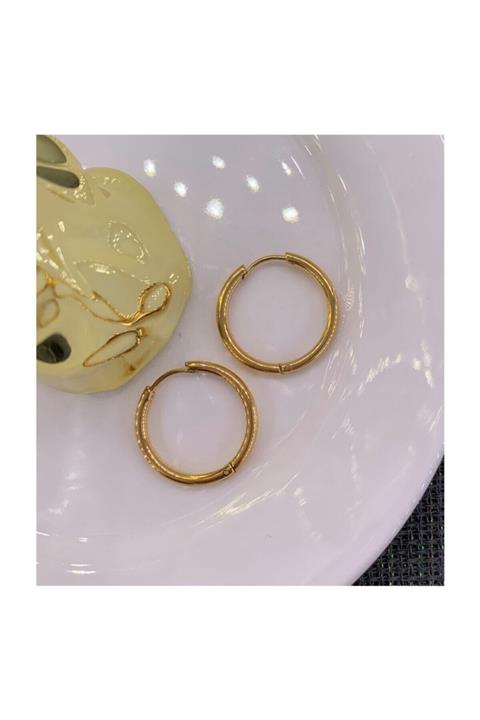 LİLY TAKI VE AKSESUAR ÜRÜNLERİ Ince Halka Gold Renk Çelik Bayan Küpe Orta Boy