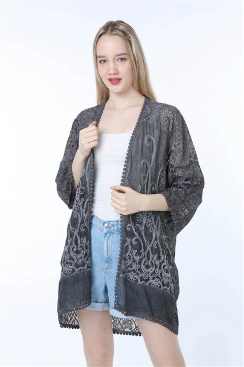 Luisido Kadın Italyan Antrasit Dantelli Retro Kaftan