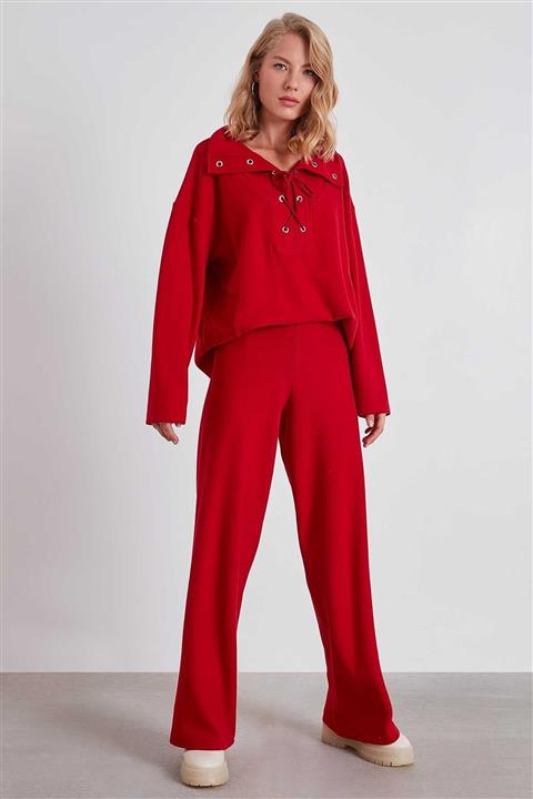 Vitrin Bol Paça Yüksek Bel Örme Pantolon