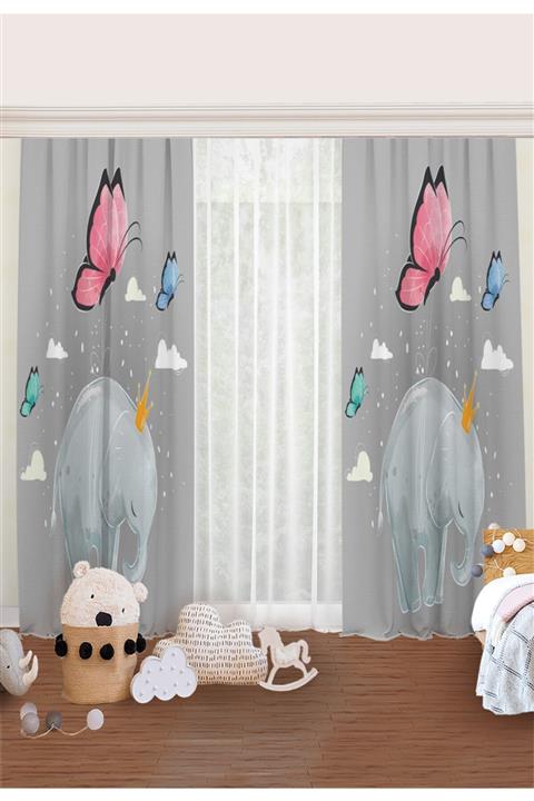 Bebişim Sevimli Fil Çocuk Odası Fon Perde