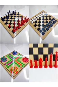 SLV Ahşap Satranç,Kızma Birader Ve Dama 3'lü Oyun Seti 30x30cm