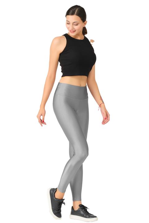 ENİMON Yüksek Bel Gümüş Parlak Tayt