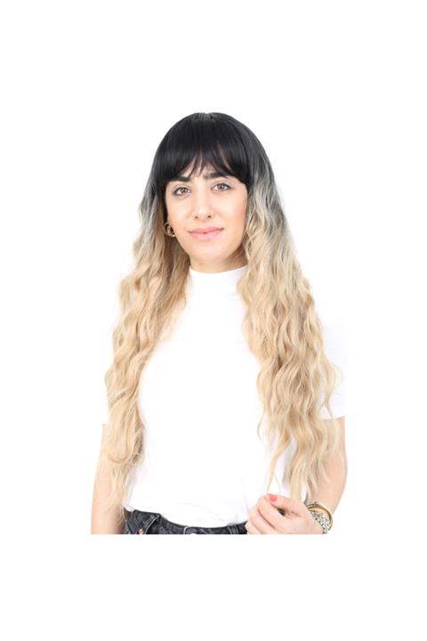 Peruk Market Kadın Siyah Balköpüğü Ombreli Perçemli Uzun Su Dalgası Fiber Sentetik Peruk