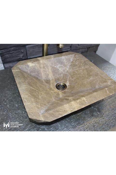 MYM Mermer Yapı Market Tasarım Light Emperador Kare Çanak Lavabo
