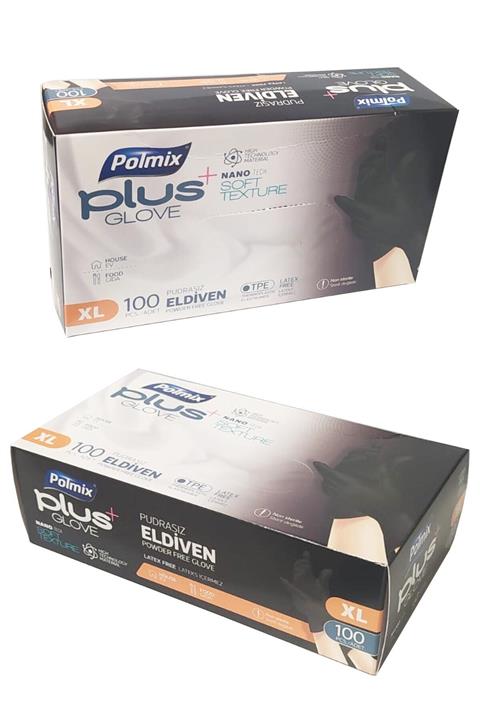 Polmix Plus Siyah Glove Pudrasız Eldiven Nano Tech 100'lü Xl
