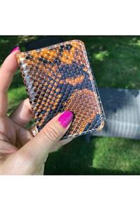 Pinkylola Design Four Model Kahve Bal Renk Hakiki Deri Yılan Baskılı Kartlık ve Cüzdan