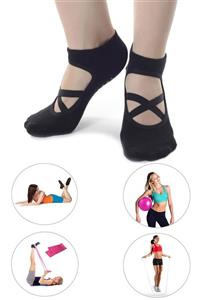Spor Byfit Kaydırmaz Tabanlı Pamuklu Pilates Çorabı + Denge Topu + Pilates Bandı + Atlama Ipi - 4'lü Set