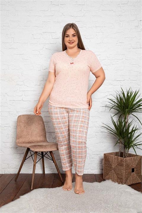 MISSIS PIJAMA Kadın Somon Kısa Kol Battal Beden Pijama Takımı