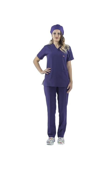 Bilenn Tekstil Koyu Mor Kadın Alpaka Scrubs Forma Takımı