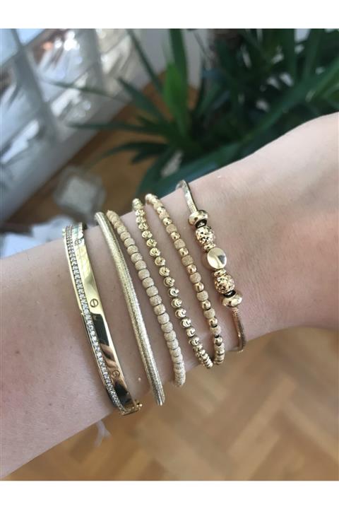 iz jewelry Kadın Altın 925 Gümüş Gold Renk 0,50 Ince Kelepçe Bileklik
