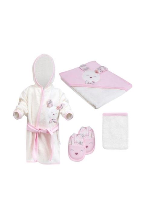 Gaye Bebe Kız Bebek Havlu Bornoz Seti ,pembe - Bebek Doğum Hediyesi