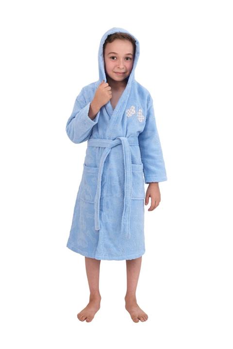 Nurpak Kapşonlu Çocuk Bornozu 9-10 Yaş Mavi