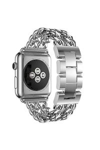 Apple Watch Seri 7 45mm Uyumlu Nezih Case Cowboy Metal Kordon Gümüş