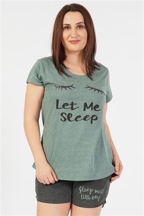 VİENETTA Kadın Haki Renkli Bisiklet Yaka Kısa Kollu T-Shirt Şort Pijama Takımı