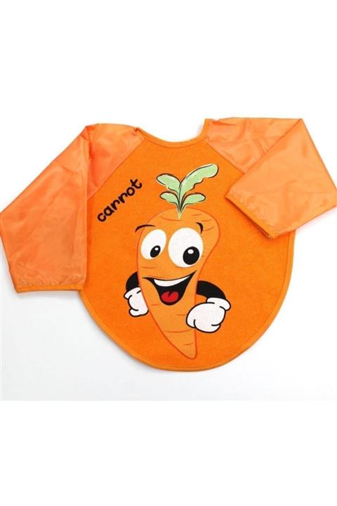 İPEK BEBE Bebek Turuncu Havuç Motif Kollu Mama Önlüğü