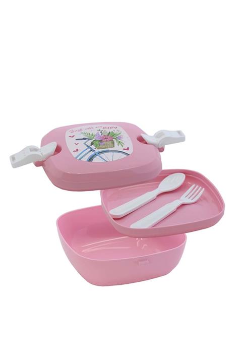 URVE Üç Bölmeli Kilitli Beslenme Kabı Pembe
