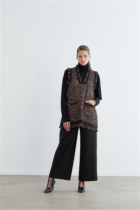 NİQOZZA TRİKO Basilo Püskülü Yelek Siyah