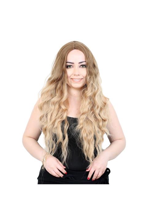 Peruk Market Kumral Balköpüğü Ombreli Fiber Sentetik Uzun Su Dalgası Peruk