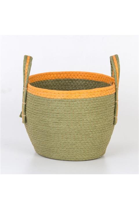 Evistro Dekoratif Kulplu Hasır Sepet Yuvarlak 26x24cm