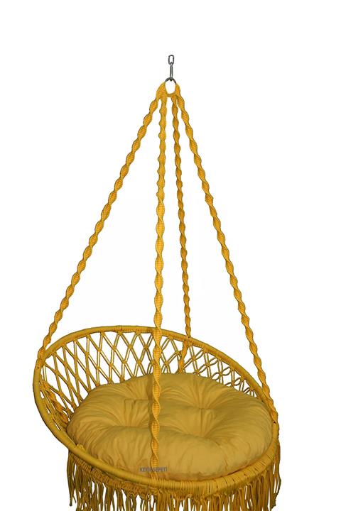 KEYİF SEPETİ Püsküllü Relaks Salıncak Sarı  Sarı Minderli