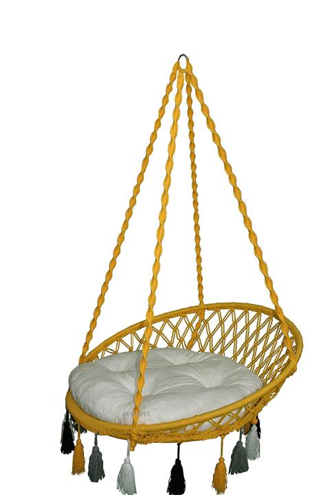 KEYİF SEPETİ Renkli Püsküllü Relaks Salıncak Sarı