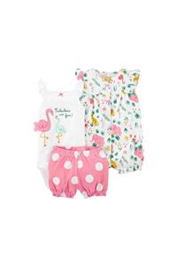 Carter's Kız Bebek 3'lü Flamingo Desenli Body,tulum Ve Şort Set