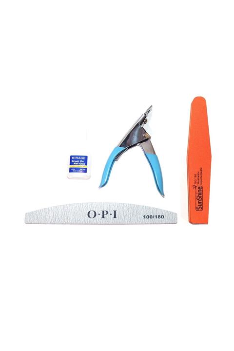 OPI Protez Tırnak Bakım Seti 4lü Set +yapıştırıcı+ Tips Makas+100/180 Törpü+buffer
