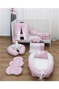 mordesign Babynest Ve Puset Aksesuar 12 Parça Set, Yıldız Desen, Panço Stil, Pembe