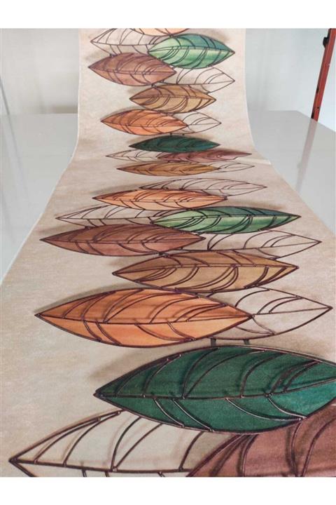 Deri Love Yaprak Desenli Kaymaz Taban Yolluk