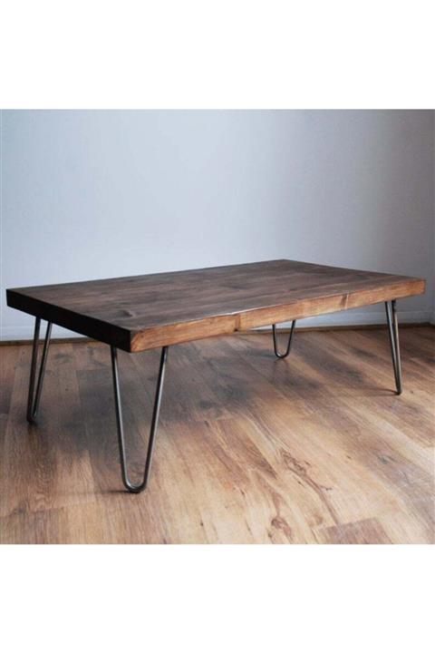 Abronya Orta Sehpa Doğal Ahşap Metal Ayaklı Çalışma Masası Orta Sehpa Ahşaplı Sehpa 100x45 Cm