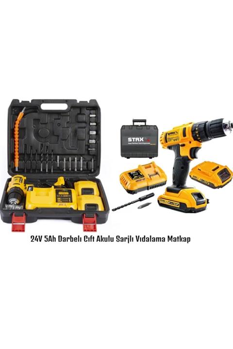 ASFAR Staxx Pro Speed 24v 5ah Darbeli Çift Akülü Şarjlı Setli Matkap