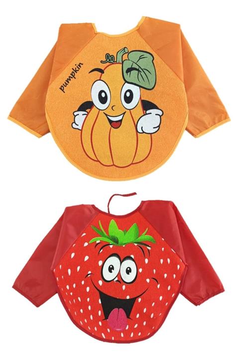Malkoç 2 Adet Su Geçirmez Kabak Çilek Desen Bebek Mama Önlüğü 6-24 Ay