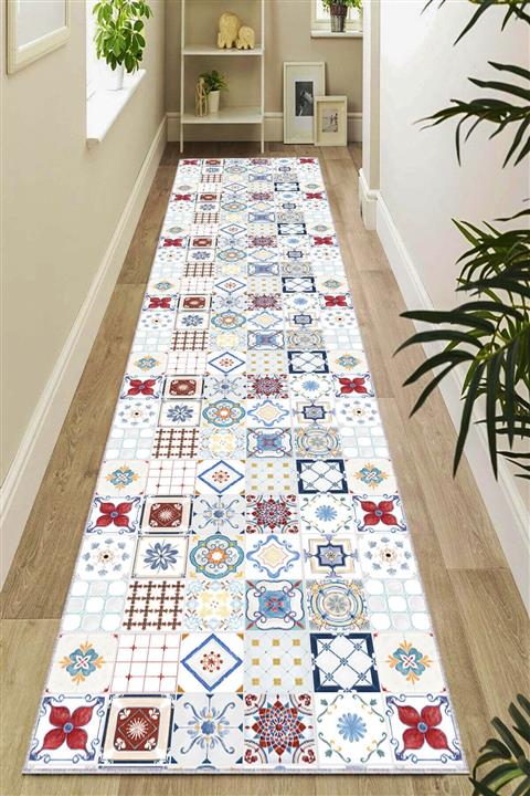 NeluxHome Makinede Yıkanabilir Kaymaz Taban Kesme Rulo Yolluk Çini Ar454