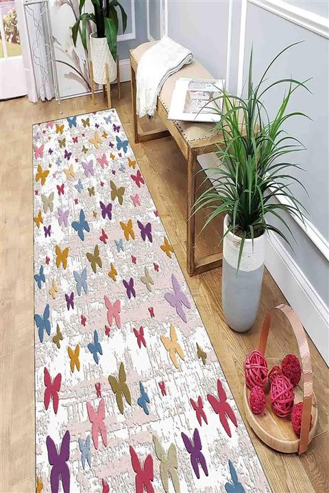 SUNTEKS HOME Dijital Baskı Kaymaz Taban Kelebek Yolluk