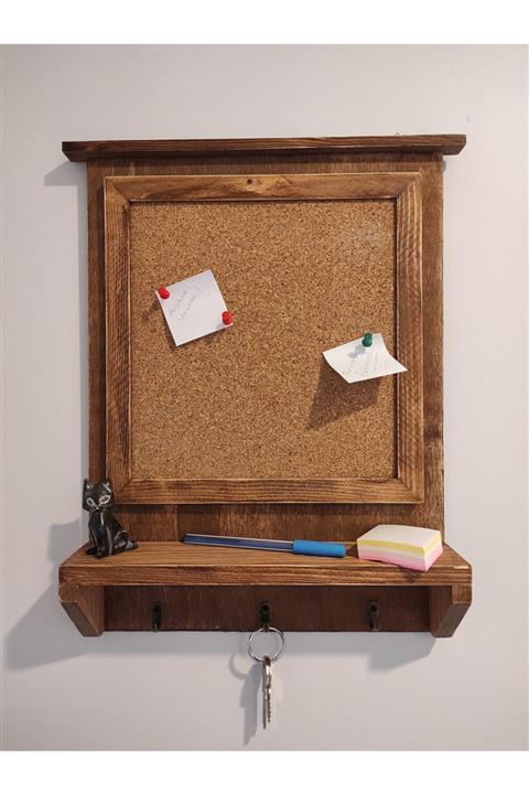 tahtadekor Mantar Panolu Ahşap Anahtar Askılığı