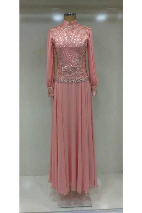 Kübra Tekstil ve Giyim Kadın Somon Işlemeli Tesettür Abiye Elbise