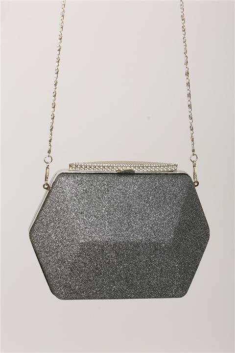 KUBRABOUTİQUE Kadın Platin Simli Abiye Çanta
