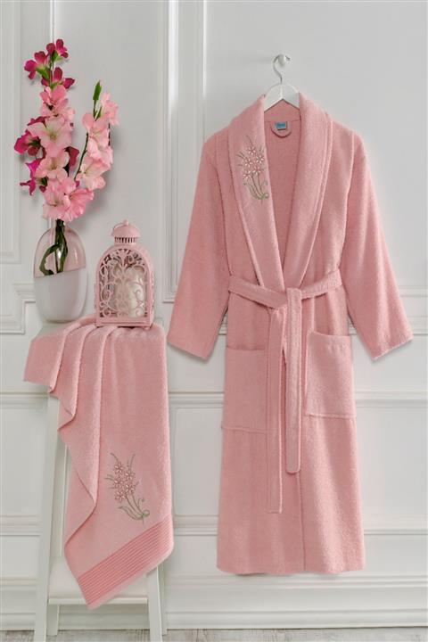 Tekstil Home Nakışlı Havlu+bornoz 2li Set