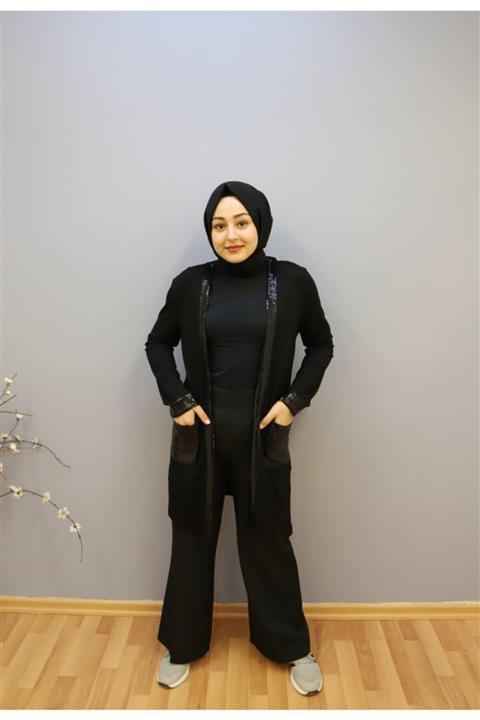 ON TRİKO Cebi Ve Yaka Etrafı Parlak Hırka