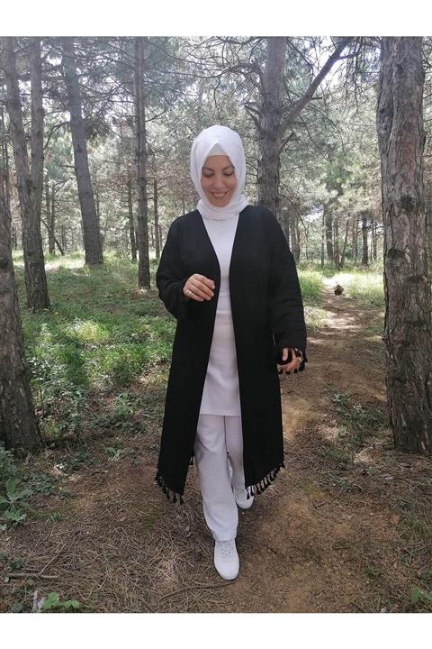 Giyyim Petek Kumaş Kol Ve Şerit Detaylı Kadın Hırka