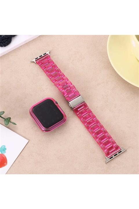 Apple Watch Series 3 42 Mm Sert Plastik Ayarlanabilir Klipsli Kordon Pembe + Popsocket