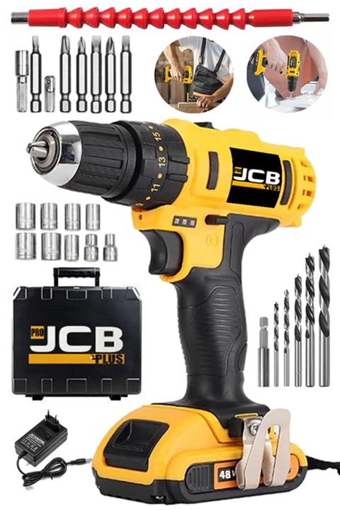 ProJCB Plus American 48v 6ah Li-ion Sjs Metal Şanzuman Çift Akülü Şarjlı Vidalama Matkap 27 Parça Set Hediyeli