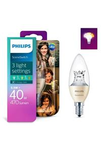 232ELEKTRİK 232philips 5.5w-4w-2w = 40w 2700k-2500k-2led Mum Ampul/ E14 Duy /(tek Ampul = 3 Kademe)
