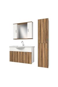 banos Kt2 Ayaksız Kapaklı Lavabolu Tesbih Beyaz Mdf 100 Cm Banyo Dolabı Aynalı Üst Dolap Boy Dolabı