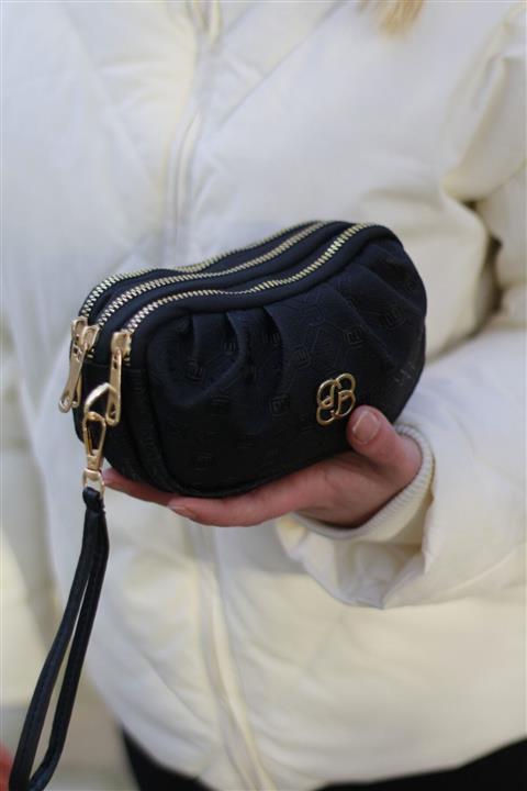 Adelina Bags Kadın Üç Bölmeli Siyah Salaş El Çantası Cüzdan